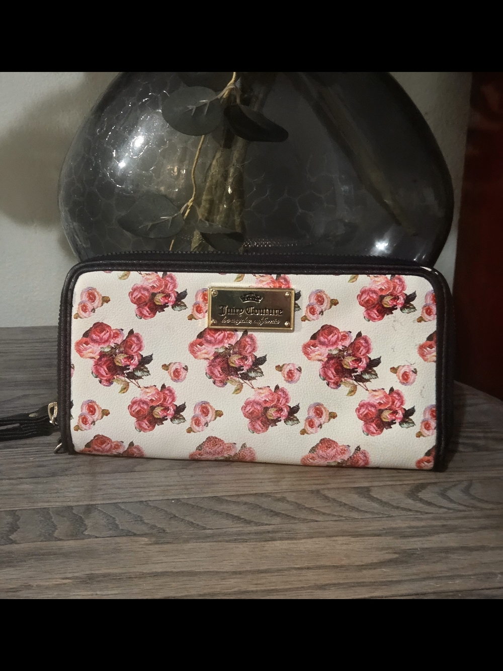 Juicy Couture Pink Rose Print Large Wallet/ Wristlet